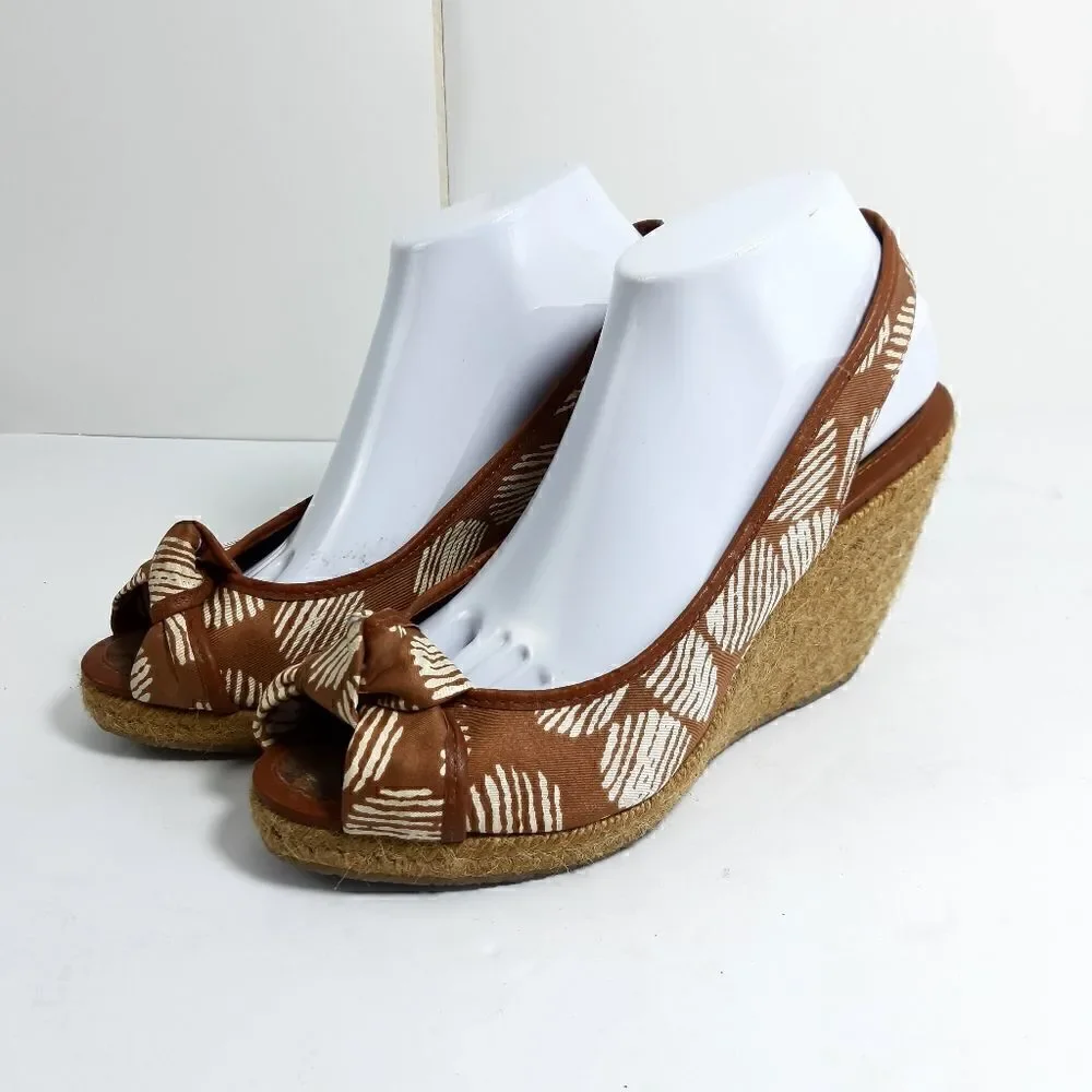 Sam Edelman Women's Toledo Brown White Espadrille Wedge  Slingback Sandal Us 10M